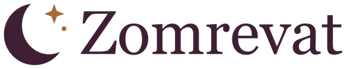 Zomrevat crescent and serif wordmark in plum